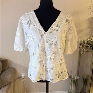 Milly White Crochet Women's Blouse M